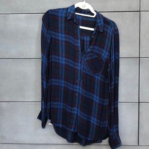 Topshop plaid button down blue w red stripes 6 US